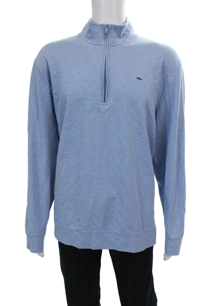 Vineyard Vines Mens Pullover Mock Neck Zip Blue Cotton Size 2XL