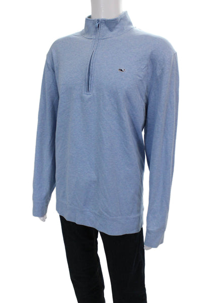 Vineyard Vines Mens Pullover Mock Neck Zip Blue Cotton Size 2XL