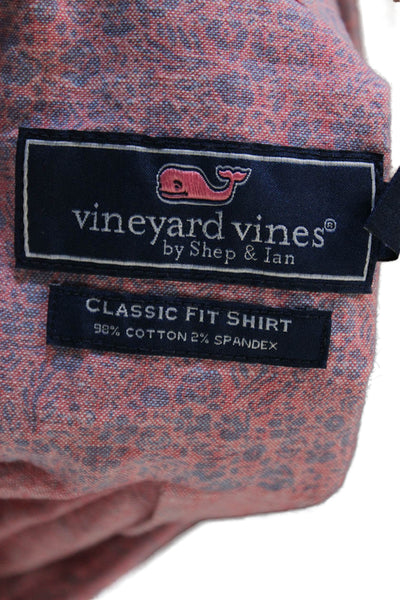 Vineyard Vines Mens Buttoned Down Shirt Red Geometric Short Sleeve Size 2XL