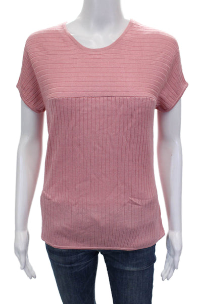 St. John Women Striped Pink Short-Sleeve T-Shirt Wool Rayon Size M
