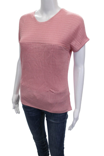 St. John Women Striped Pink Short-Sleeve T-Shirt Wool Rayon Size M
