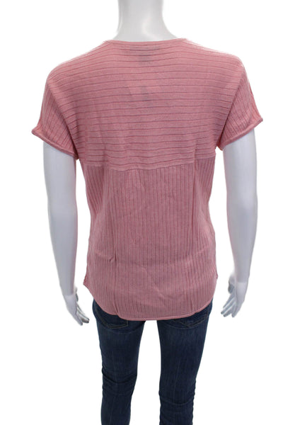 St. John Women Striped Pink Short-Sleeve T-Shirt Wool Rayon Size M