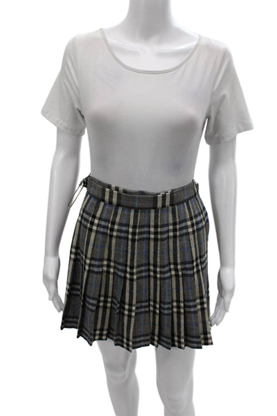 Burberrys Women Gray Plaid Pure New Wool Knee Length Skirt Size 6