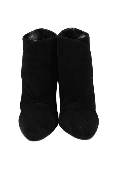 Manolo Blahnik Womens Suede Button Closure Ankle Boots Black Size 37 7