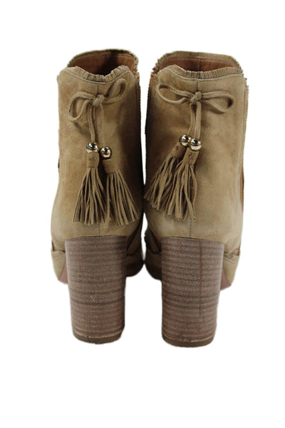 Aquazzura Womens Suede Tassel Back Stretch Inset Ankle Boots Beige Size 36 6