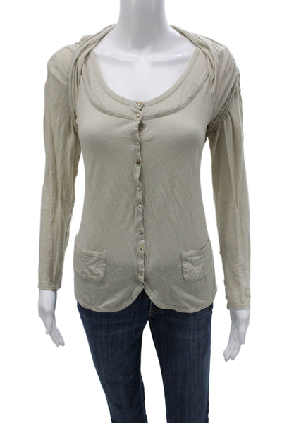 Cotelac Womens Beige Long Sleeve Scoop Neck Cardigan Cotton Size 1