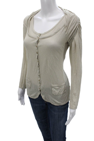 Cotelac Womens Beige Long Sleeve Scoop Neck Cardigan Cotton Size 1