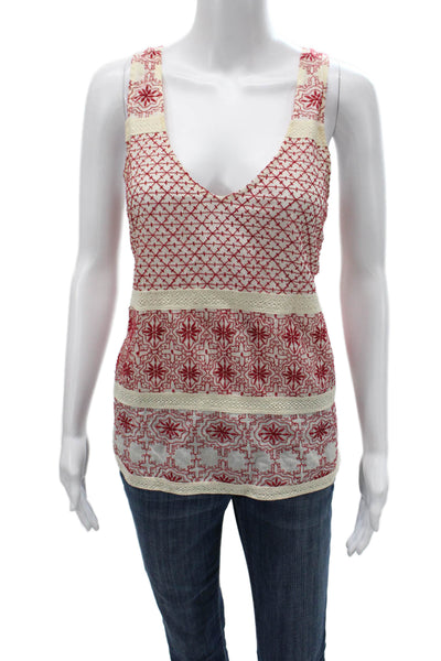 Velvet by Graham & Spencer Womens Red Geometric V Neck Camisole Cotton Size S