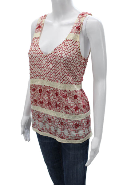 Velvet by Graham & Spencer Womens Red Geometric V Neck Camisole Cotton Size S