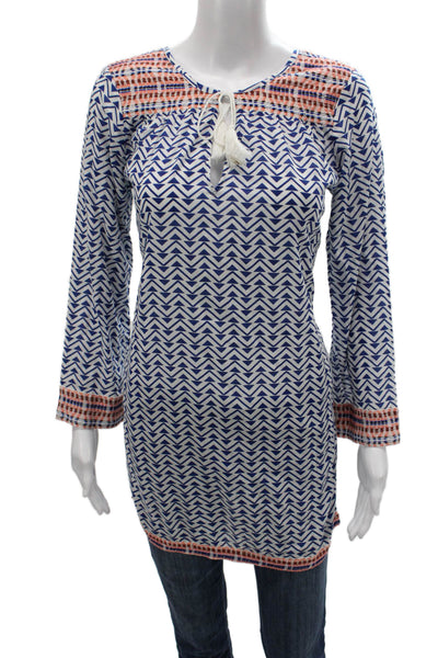Soft Joie Womens Blue Cotton Geometric Tunic Long Sleeve Size S