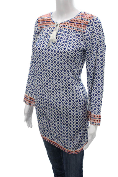 Soft Joie Womens Blue Cotton Geometric Tunic Long Sleeve Size S
