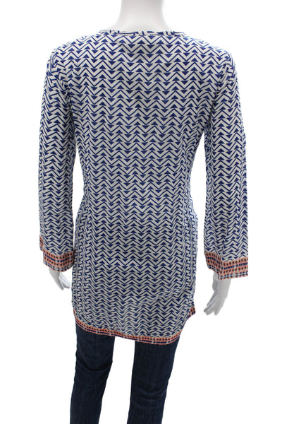 Soft Joie Womens Blue Cotton Geometric Tunic Long Sleeve Size S