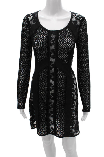 Nanette Lepore Women Sheath Floral Lace Midi Dress Black Long Sleeve Size 4