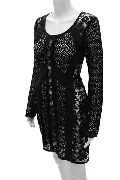 Nanette Lepore Women Sheath Floral Lace Midi Dress Black Long Sleeve Size 4