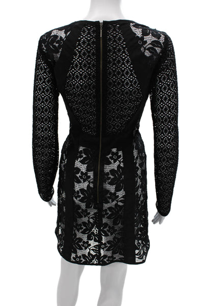 Nanette Lepore Women Sheath Floral Lace Midi Dress Black Long Sleeve Size 4