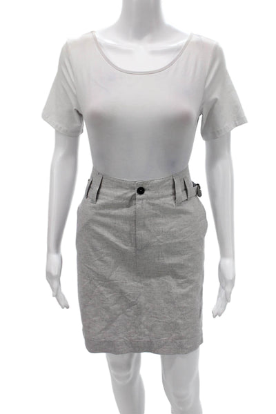 Bensimon Women Straight Pencil Skirt Gray Button Cotton Short Size 36