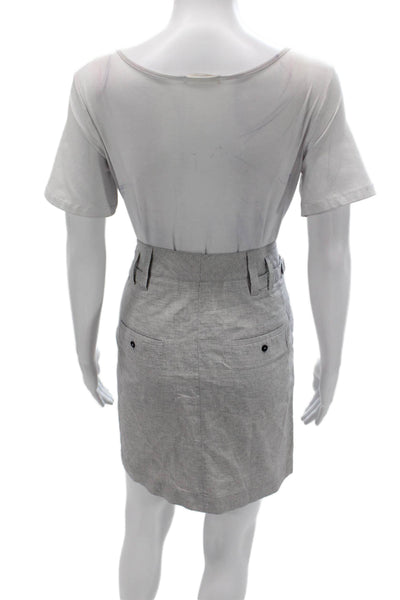 Bensimon Women Straight Pencil Skirt Gray Button Cotton Short Size 36