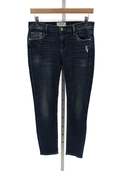 Frame Women Skinny Jeans Blue Mid Rise Button Cotton Size 24
