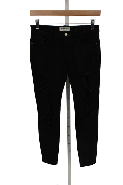 Frame Denim Women Skinny Jeans Black Distressed Cotton Size 26