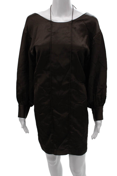 Aeron Womens Shift Dress Brown Long Sleeve Scoop Neck Size 38