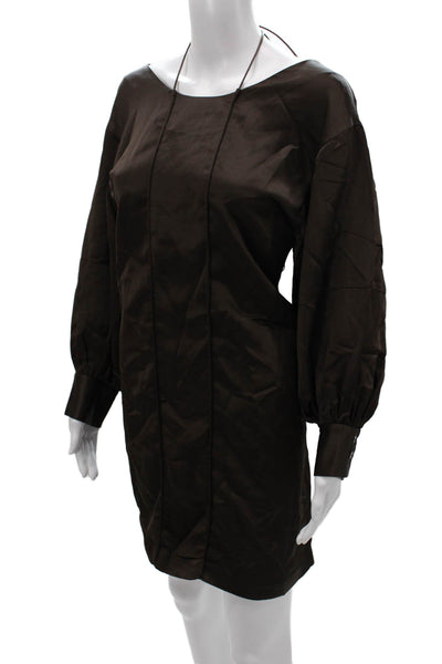 Aeron Womens Shift Dress Brown Long Sleeve Scoop Neck Size 38
