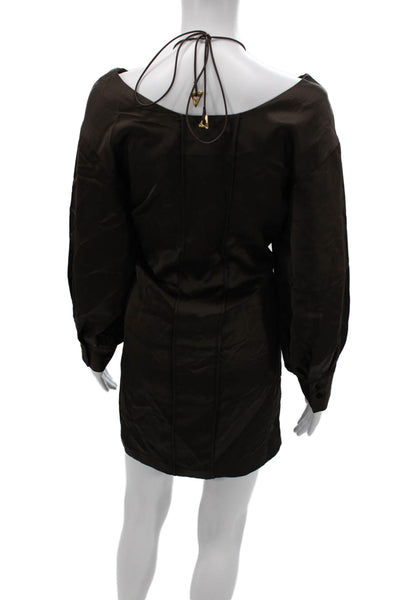 Aeron Womens Shift Dress Brown Long Sleeve Scoop Neck Size 38
