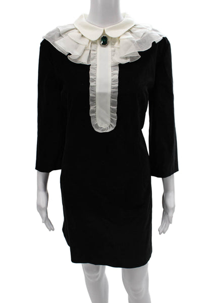 Vivetta Women Sheath Black Collared 3/4 Sleeve Knee Length Cotton Size 46