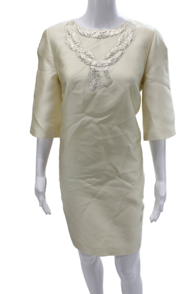 Giambattista Valli Womens Shift Dress Ivory Half Sleeve Round Neck Size 46