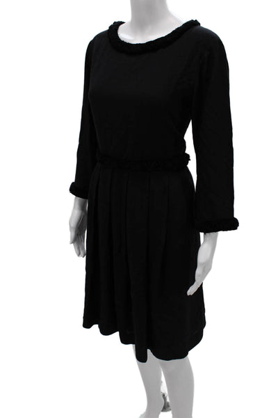 Jupe By Jackie Women Fit & Flare Black Wool Round Neck 3/4 Sleeve Dress Size M
