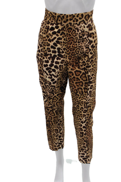 Carolina Herrera Womens Ankle Pants Brown Animal Print Hook & Eye Size 10