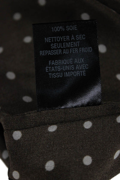 Nili Lotan Women Brown Silk Polka Dot Collared Long Sleeve Basic Blouse Size L