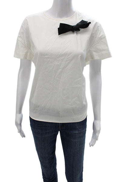 Rochas Womens White Cotton Crew Neck Bow T-Shirt Short Sleeve Size 42