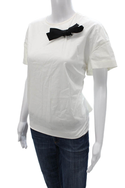 Rochas Womens White Cotton Crew Neck Bow T-Shirt Short Sleeve Size 42