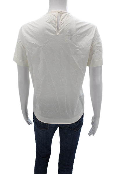 Rochas Womens White Cotton Crew Neck Bow T-Shirt Short Sleeve Size 42