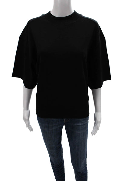 COS Women Basic Black Mock Neck Short Sleeve T-Shirt 100% Cotton Size L