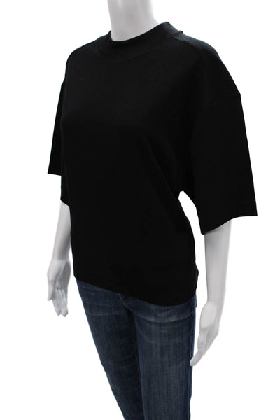 COS Women Basic Black Mock Neck Short Sleeve T-Shirt 100% Cotton Size L