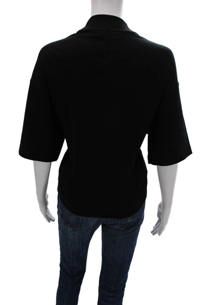 COS Women Basic Black Mock Neck Short Sleeve T-Shirt 100% Cotton Size L