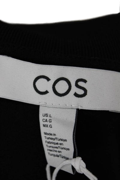 COS Women Basic Black Mock Neck Short Sleeve T-Shirt 100% Cotton Size L