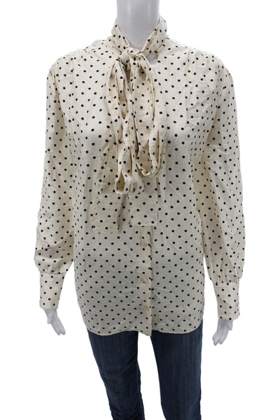 COS Womens Tunic Blouse Beige Polka Dot Button Long Sleeve Viscose Size 10