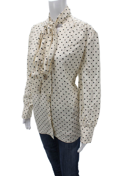 COS Womens Tunic Blouse Beige Polka Dot Button Long Sleeve Viscose Size 10