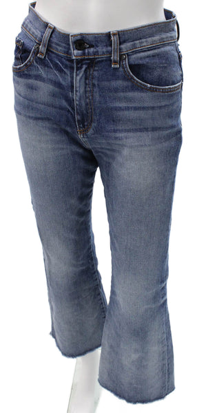 ASKKNY Womens Cropped Blue Mid Rise Cotton Jeans Button Size 26