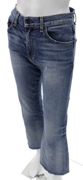 ASKKNY Womens Cropped Blue Mid Rise Cotton Jeans Button Size 26