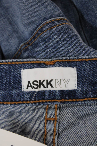 ASKKNY Womens Cropped Blue Mid Rise Cotton Jeans Button Size 26
