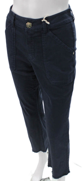 Dismero Women Cropped Blue Cotton Pants Button Size 27