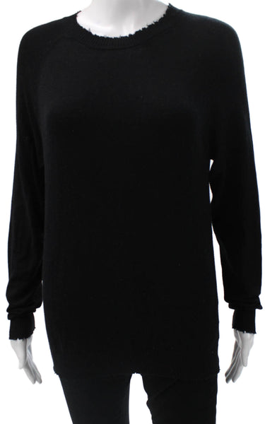 Minnie Rose Womens Pullover Sweater Black Cotton Crew Neck Long Sleeve Size S