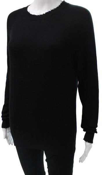 Minnie Rose Womens Pullover Sweater Black Cotton Crew Neck Long Sleeve Size S