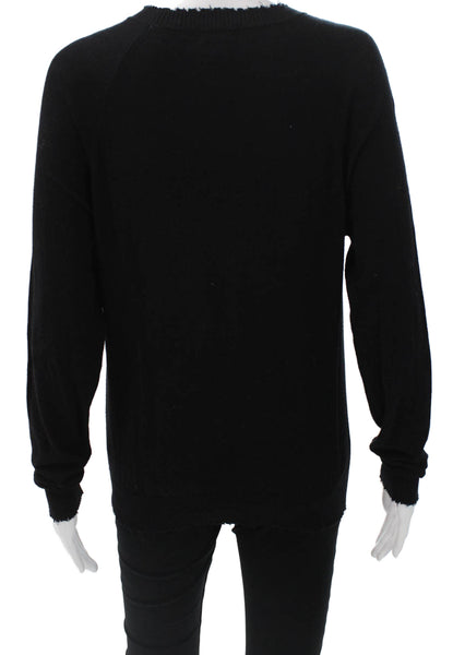 Minnie Rose Womens Pullover Sweater Black Cotton Crew Neck Long Sleeve Size S
