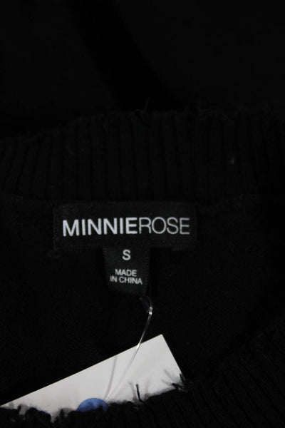 Minnie Rose Womens Pullover Sweater Black Cotton Crew Neck Long Sleeve Size S