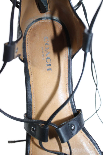 Coach Womens Back Zip Wedge Heel Platform Strappy Sandals Black Size 6.5