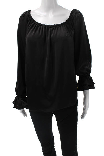 Posh Womens Basic Off the Shoulder Black 3/4 Sleeve Blouse Size XS